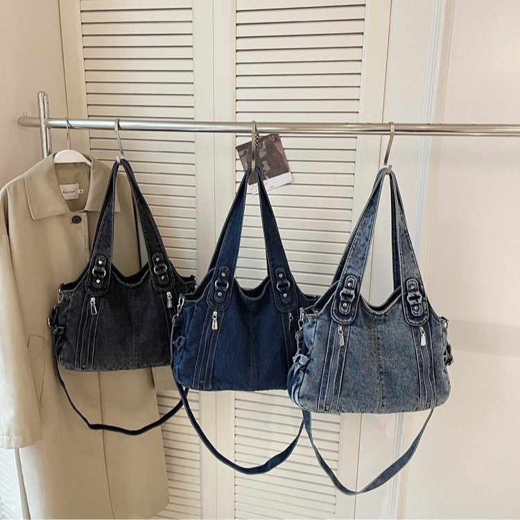Niche Denim Large Capacity Design Sense Commuter Zipper Shoulder Bags
