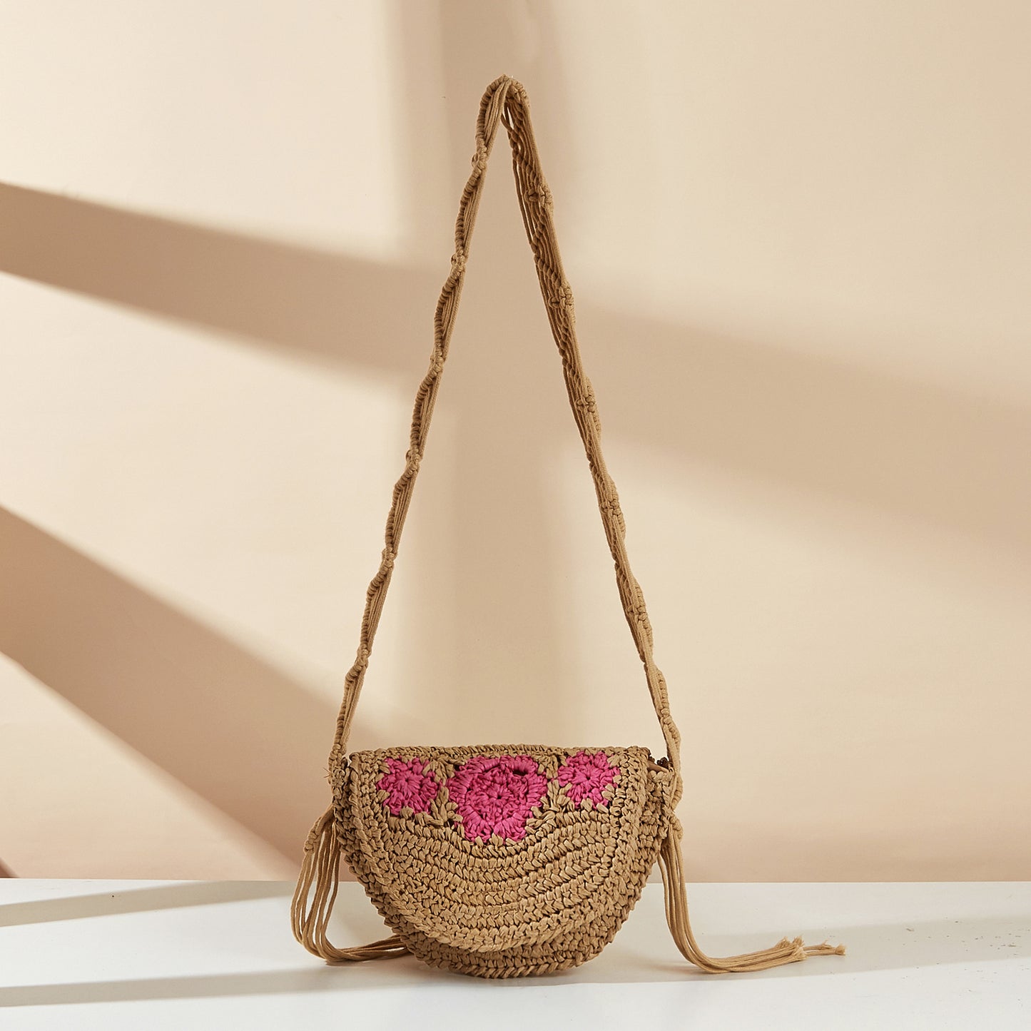 Woven Handmade Flower Brooch Leisure Beach Women's Handbag