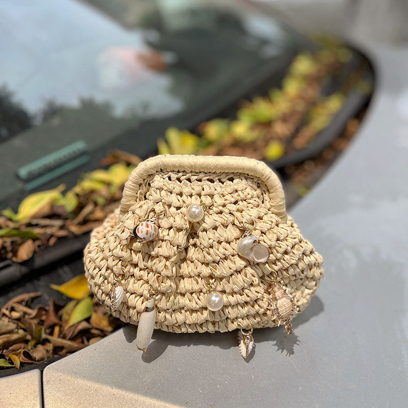 Pastoral Style Straw Woven Mori Western Shell Women's Messenger Bag