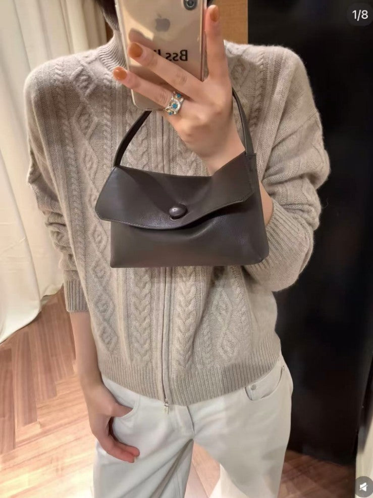 Women's Portable First Layer Cowhide Cute Button Simple Small Square Bags