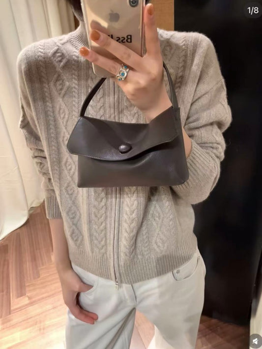 Women's Portable First Layer Cowhide Cute Button Simple Small Square Bags