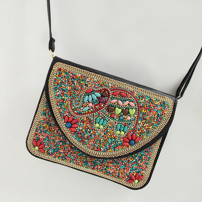 Women's Bohemian Style Bead Ethnic Shell Flower Trip Small Square Bag