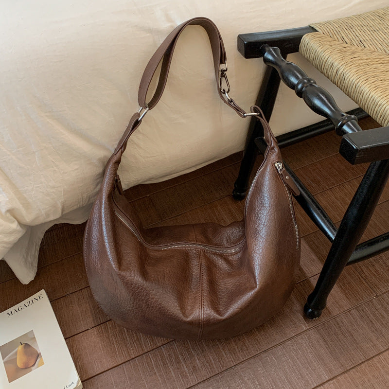 Women's Retro Soft Leather Dumpling Large Capacity Commuter Underarm Korean Bags