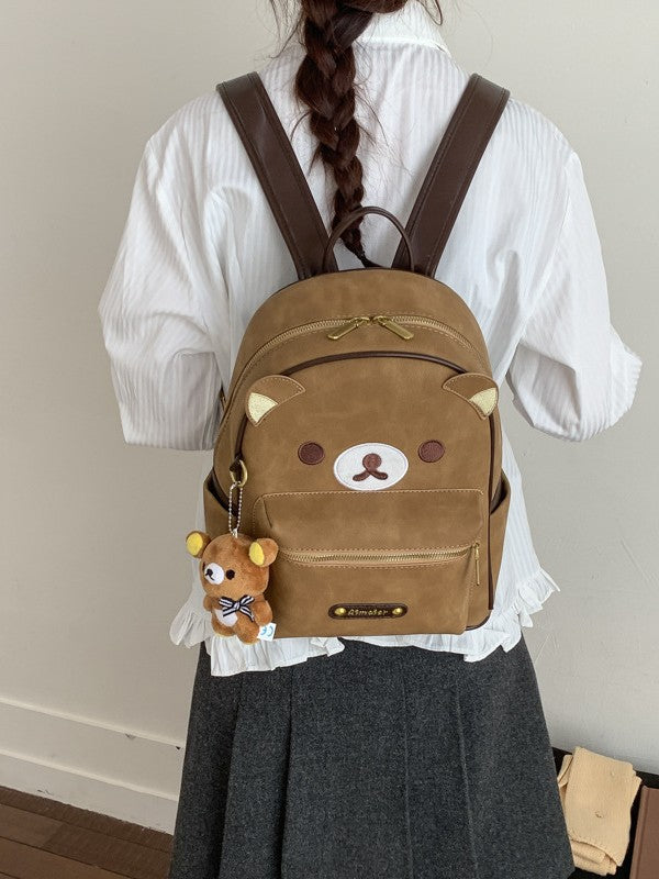 Canvas Brown Embroidered Bear Versatile Soft Backpacks