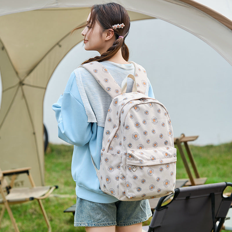 Women's Corduroy Floral Pattern Large Capacity Fashion Backpacks