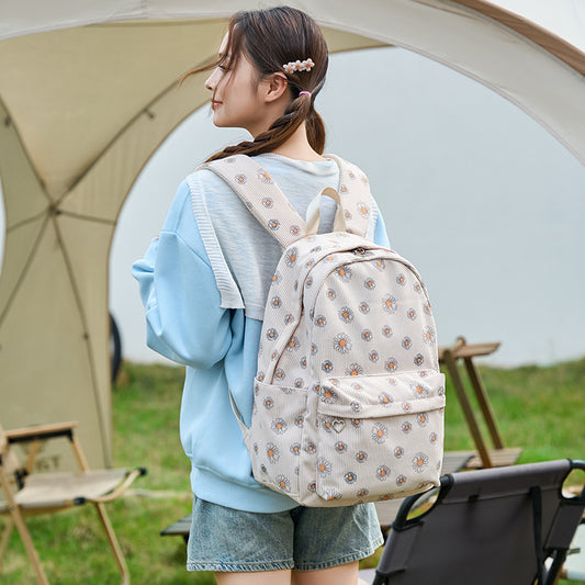 Women's Corduroy Floral Pattern Large Capacity Fashion Backpacks