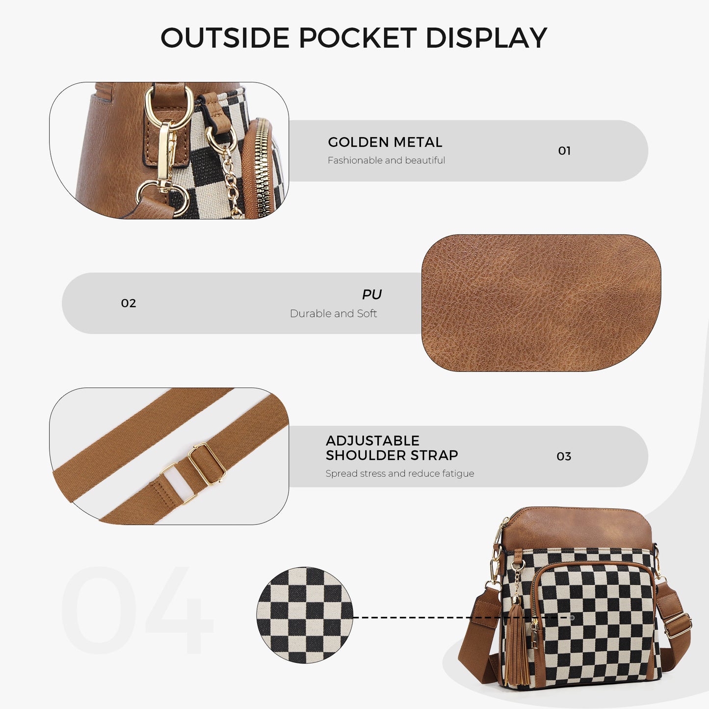 Women's Chessboard Plaid Color Matching Zipper Strap Women's Messenger Bag