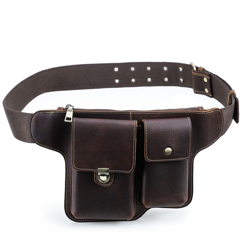 Men's Grain Top Layer Cowhide Big Screen Cell Corns Men's Fanny Pack