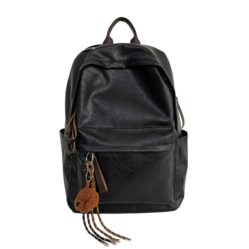 Women's Retro Leather Female College High Simple Leisure Backpack