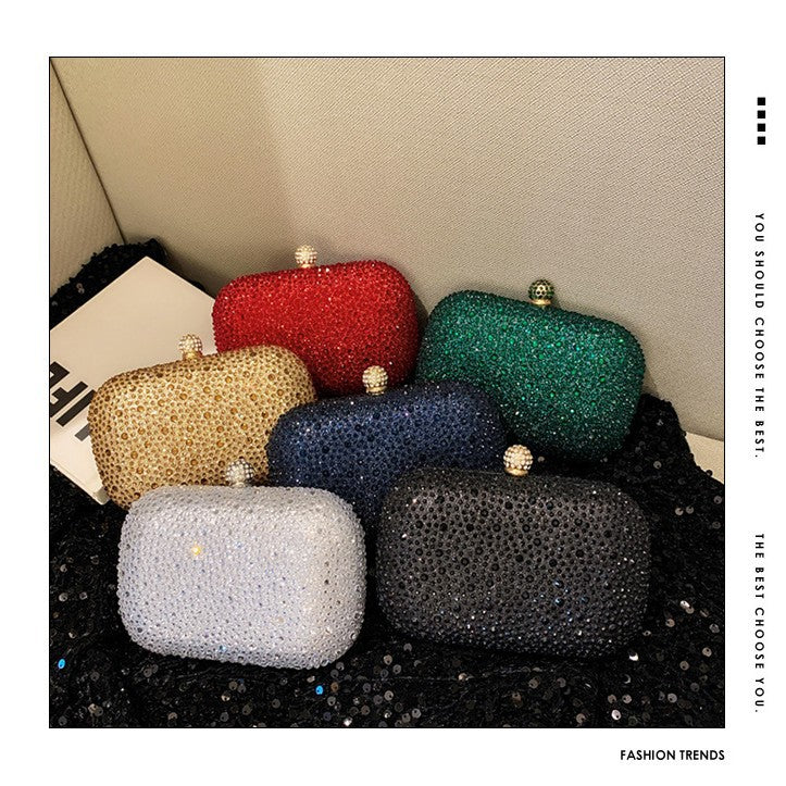 Women's Fashionable Shiny Rhinestone Ornament Clutch Box Type Bags