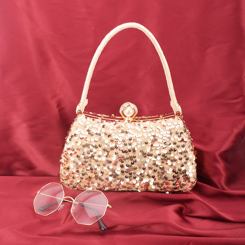 Women's Sequined Portable Diamond Dress Solid Color Dinner Bag