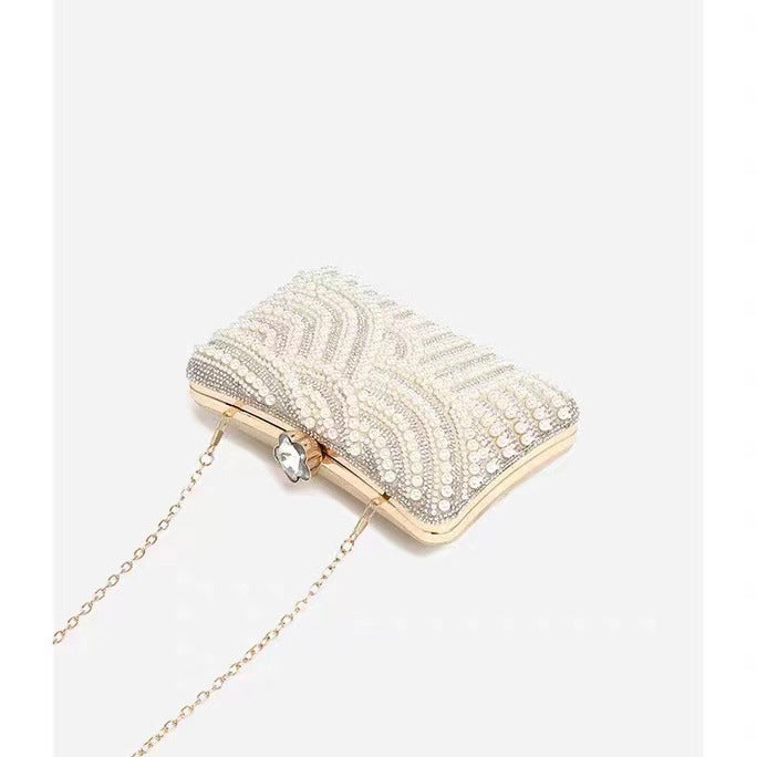 Women's Rhinestone Pearl Clutch Straight Hair Dinner Bag