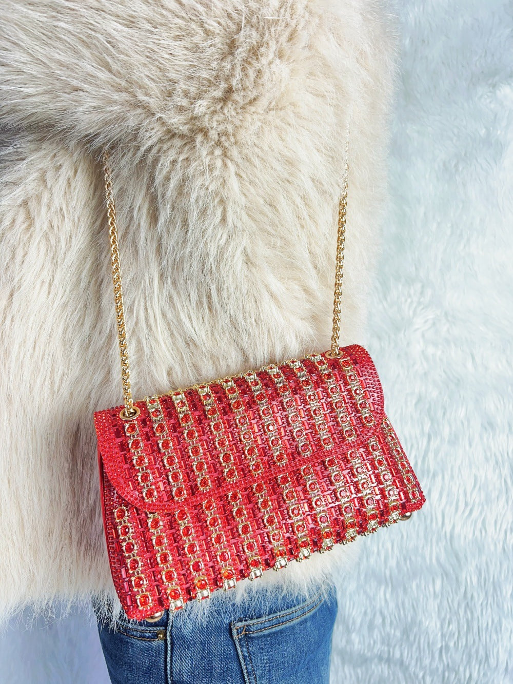 Women's Color Matching Rhinestone Ornament Gem Diamond Dinner Bag