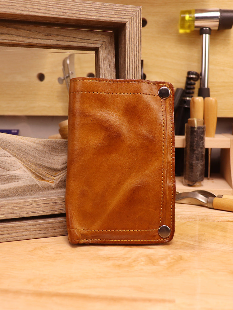 Women's & Men's Handmade Cowhide Full Leather Vertical Planting Men's Wallet