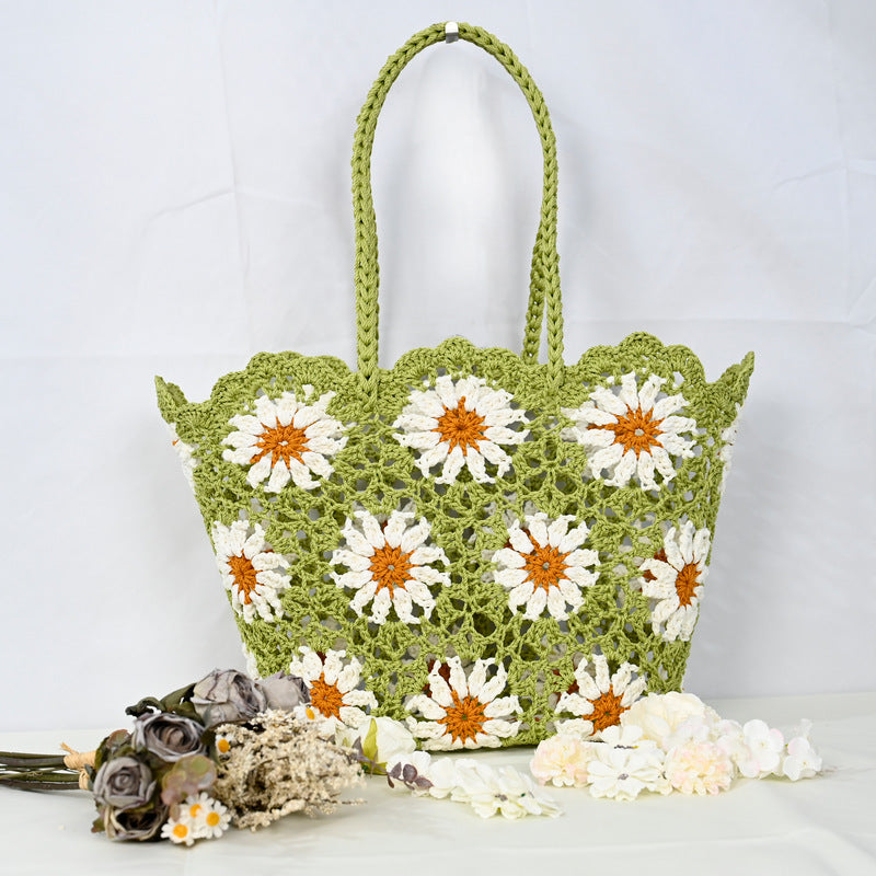 Women's Patchwork Hollow Leisure Vacation Bearded Needle Korean Tote Bags