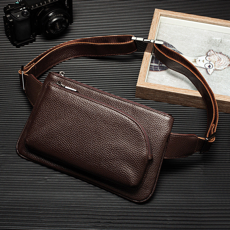 Men's First Layer Cowhide Soft Leather Simple Men's Chest Bag