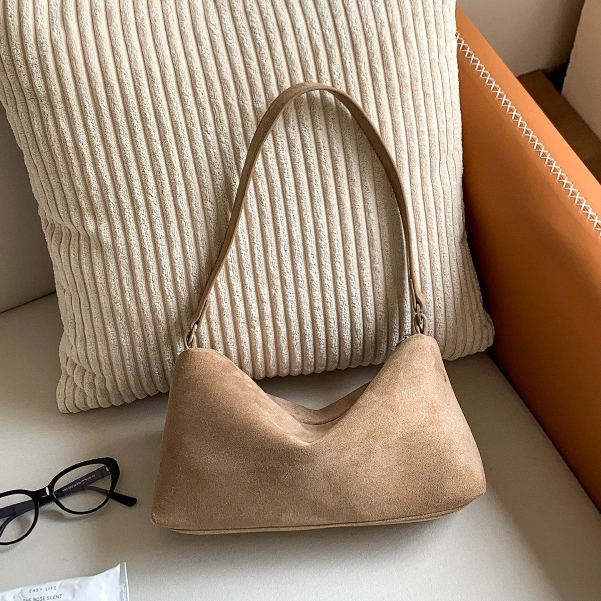 Women's Daily Frosted Suede Solid Color Portable Small Square Bag