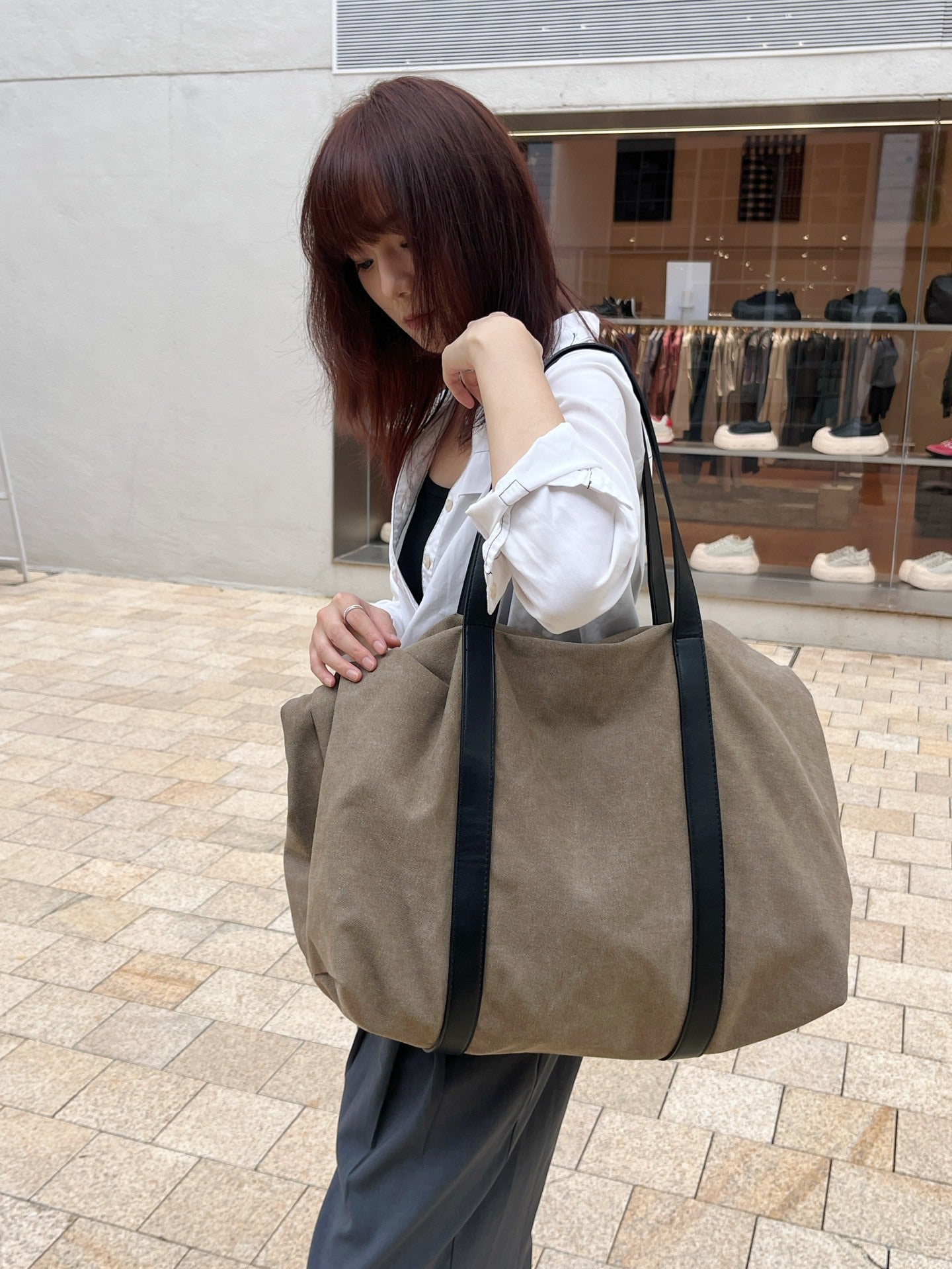 Lazy Portable Large Capacity Canvas Neutral Retro Women's Handbag
