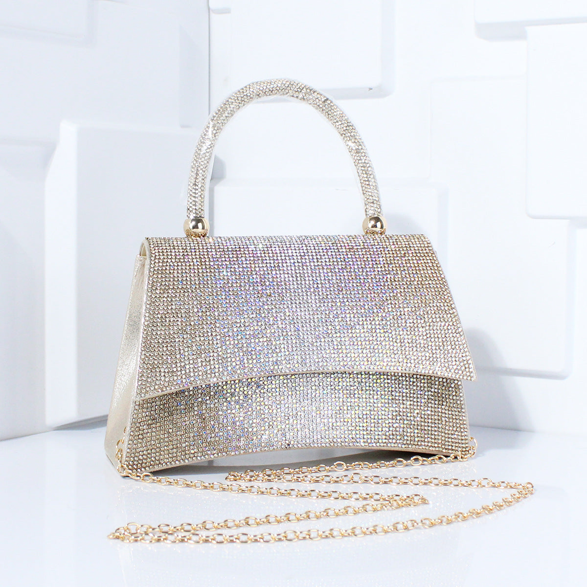 Women's Delicate Rhinestone Gradient Color Chain Banquet Dinner Bag