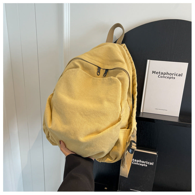 Women's Washed Canvas Artistic Korean Style Preppy Universal Backpack