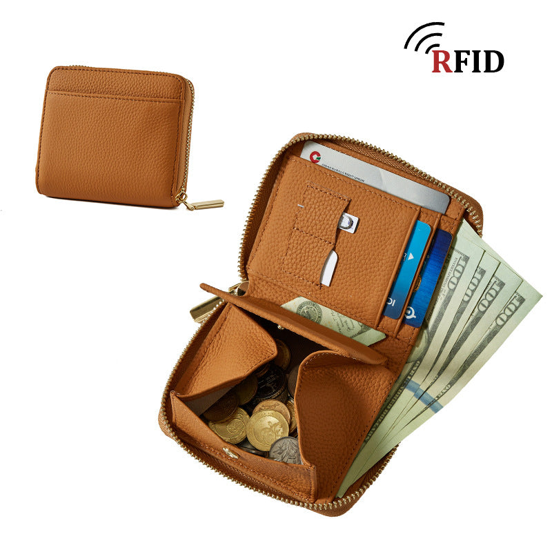 Cowhide Large Capacity High-grade Zipper Female Short Ladies Wallet