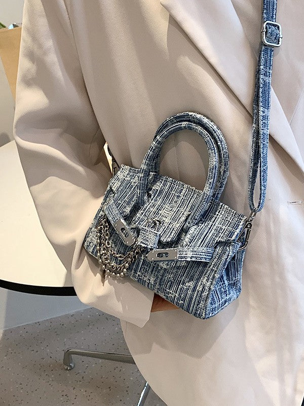 Women's Denim Retro Distressed Portable Platinum Large Bags