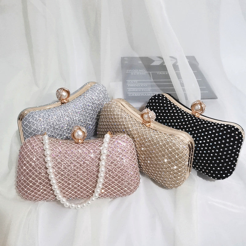 Fashion Diamond Inlaid Pearl Pillow-shaped Net Drill Shining Dress Dinner Bag