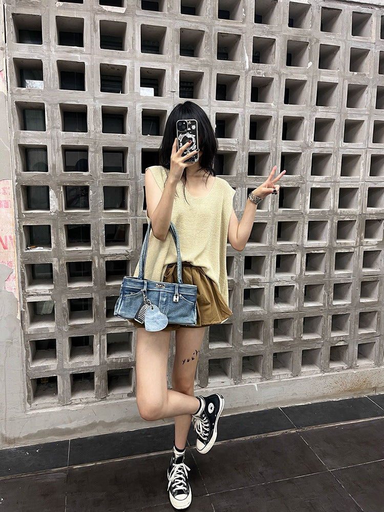 Women's Ge Wash Water Denim Punk Fashion Strap Jeans Single Bags