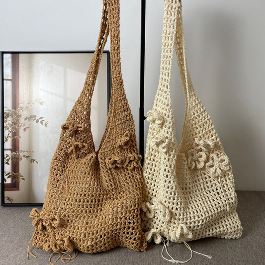 Women's Style Woven One Fashion Underarm Holiday Flowers Women's Shoulder Bag