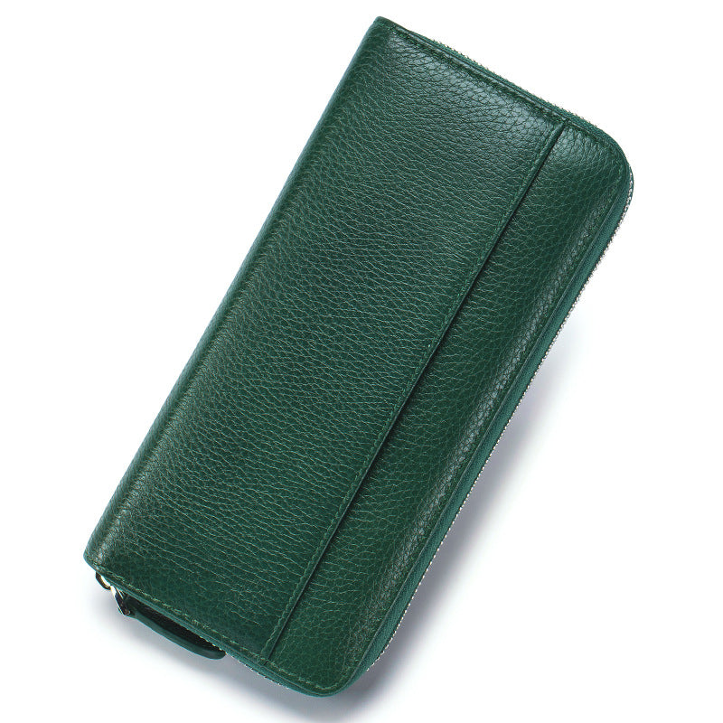 Women's First Layer Cowhide Organ Long Zipper Genuine Leather Large Capacity Ladies Wallet