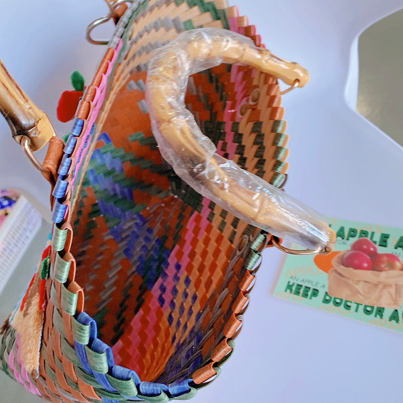 Women's Vintage Stripe Sausage Dog Repair Woven Nylon Rope Pendant Handbags