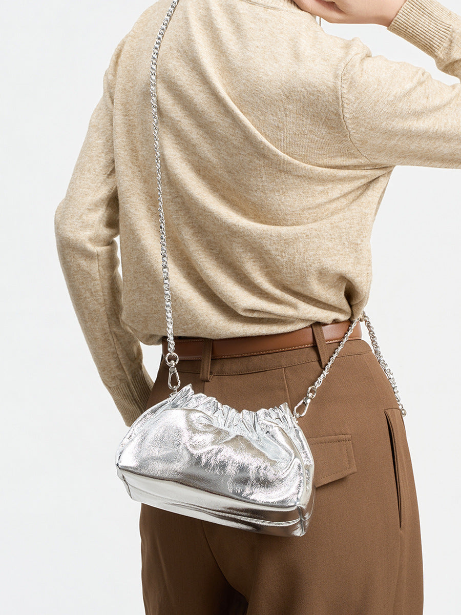 High-grade Chain Pleated Cloud Korean Style Portable Genuine Leather Bags