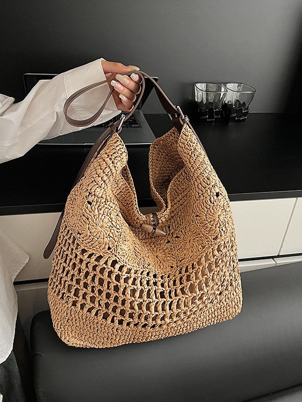 Women's Straw Woven Large Capacity Mesh Hollow Out Seaside Vacation Shoulder Bags
