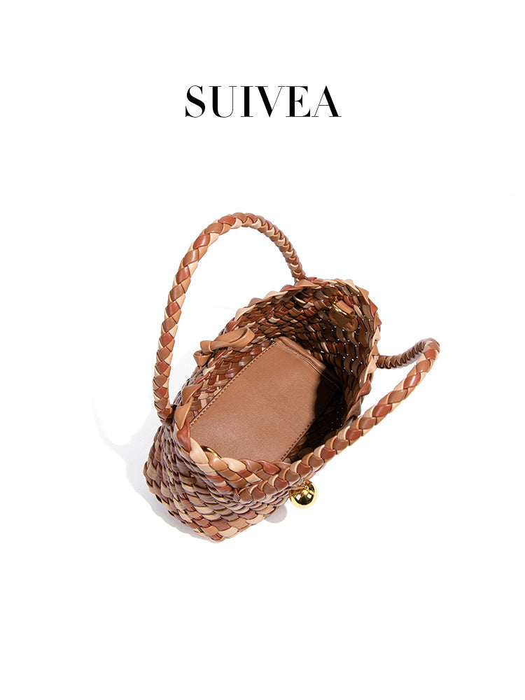 Woven Design Vegetable Basket Retro Contrast Women's Handbag