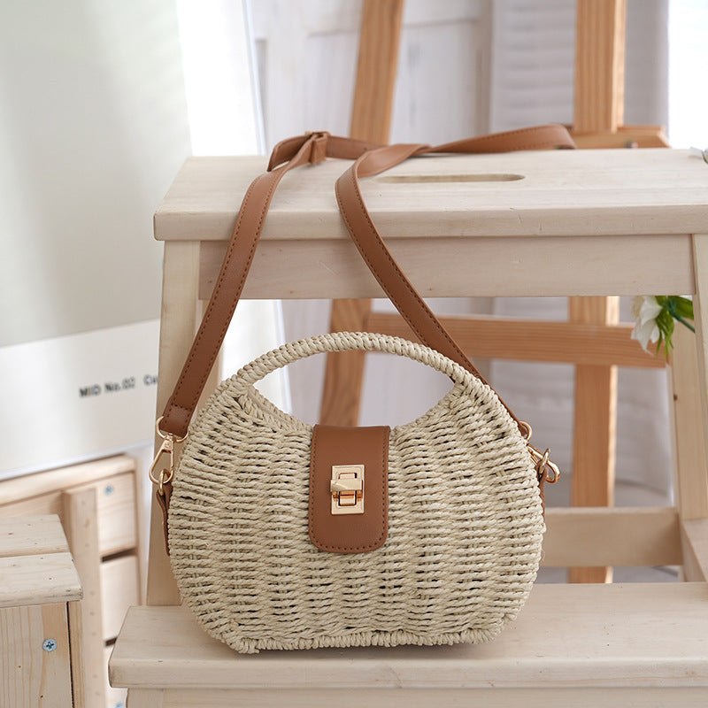 Frame Woven Straw Portable French Seaside Vacation Women's Messenger Bag