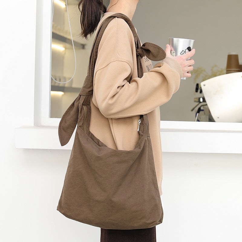 Women's Retro Washed Worn Canvas Knotted Fashion Solid Shoulder Bags