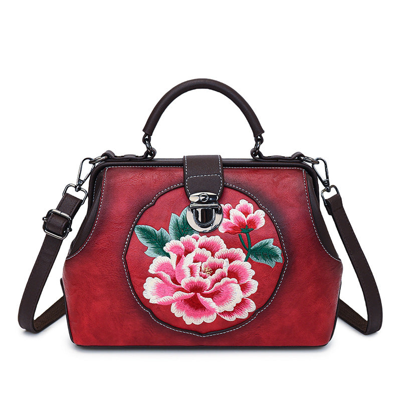 Women's Cattle Leather Handmade Embroidered Han Clothing Bags