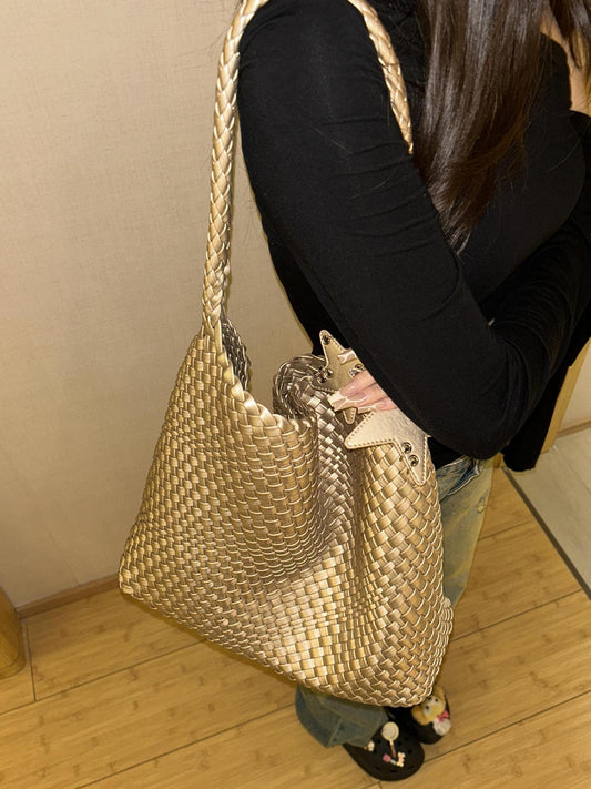 Women's Gun Champagne Woven Large Capacity High-grade Tote Bag