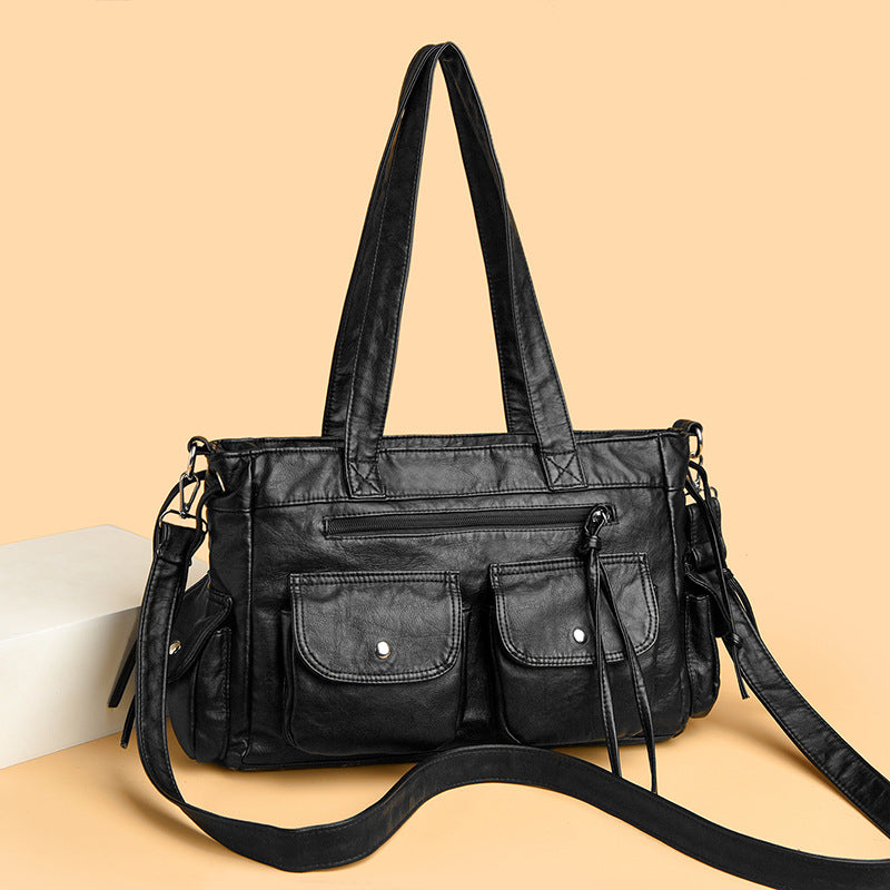 Women's Horizontal Soft Leather Washed Distressed Motorcycle Retro Hot Bags