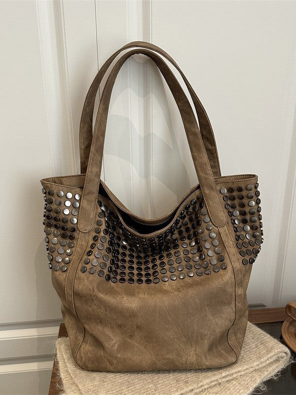 Korean Style Large Capacity Totes Rivet Simple Versatile Bucket Bags