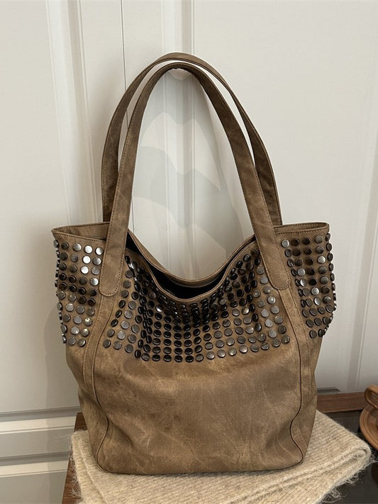 Korean Style Large Capacity Totes Rivet Simple Versatile Bucket Bags