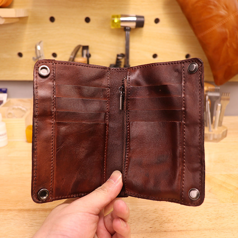 Women's & Men's Handmade Cowhide Full Leather Vertical Planting Men's Wallet