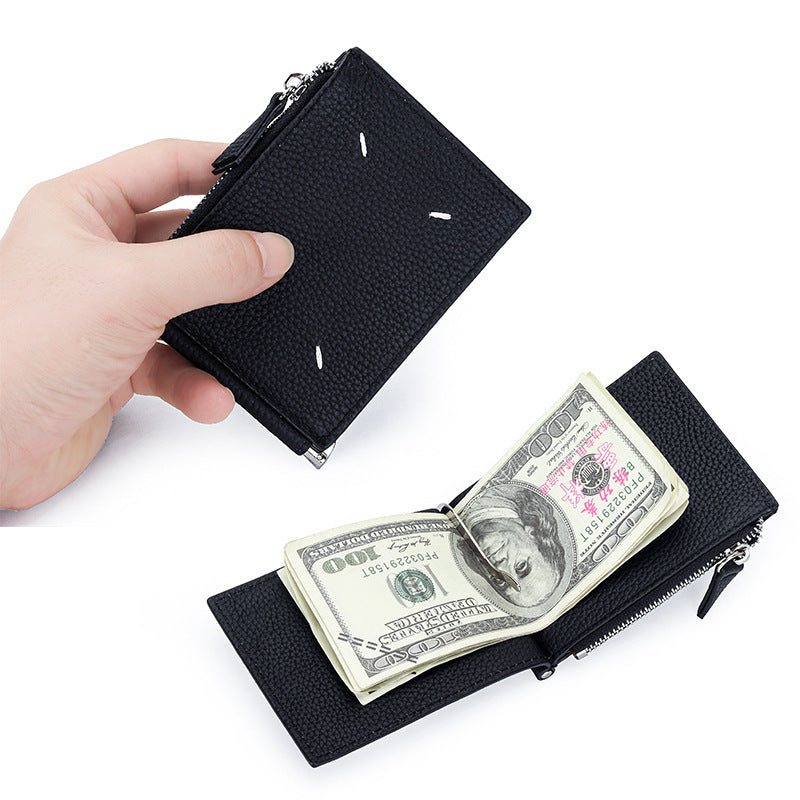 Women's & Men's Leather Dollar Clip Short Cash Zipper Ladies Wallet