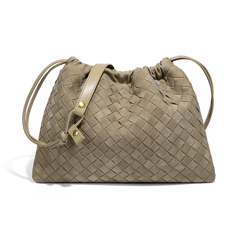 Woven Cloud Drawstring Pull String Pleated Soft Leather Bags