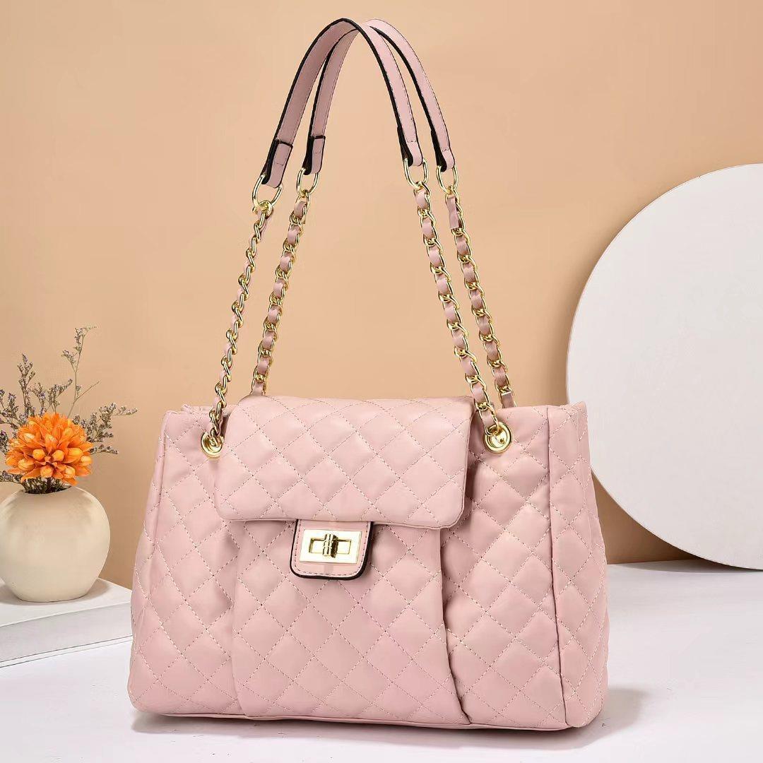Women's Large Solid Color Simple Embroidery Thread Women's Shoulder Bag