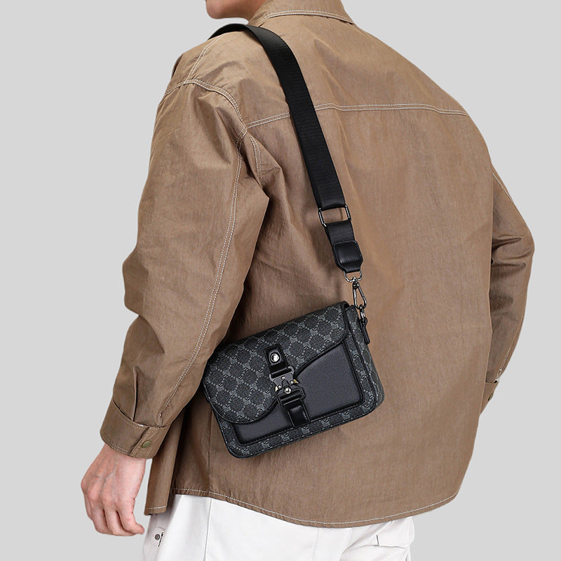 Men's Fashion Saddle Texture Good-looking Plaid Business Shoulder Bags