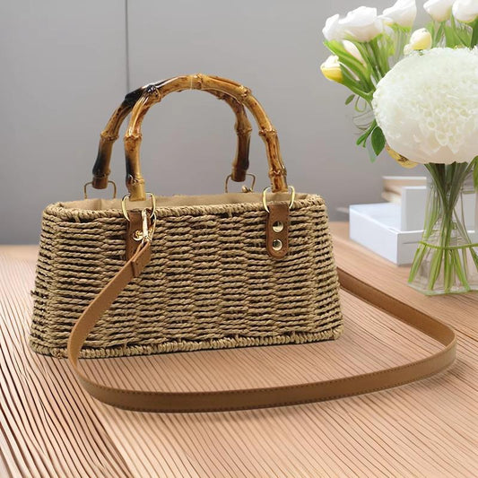Women's Pastoral Style Straw Woven Summer Retro Portable Bamboo Women's Messenger Bag