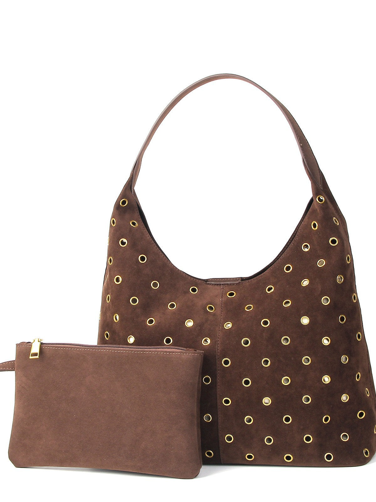 Women's Retro Brown Rivet Large Capacity Metal Women's Shoulder Bag