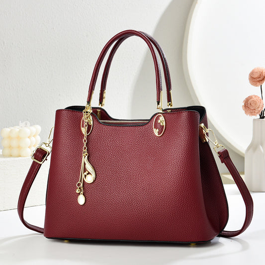Women's Litchi Pattern Metal Catch Tassel Decorative Women's Handbag