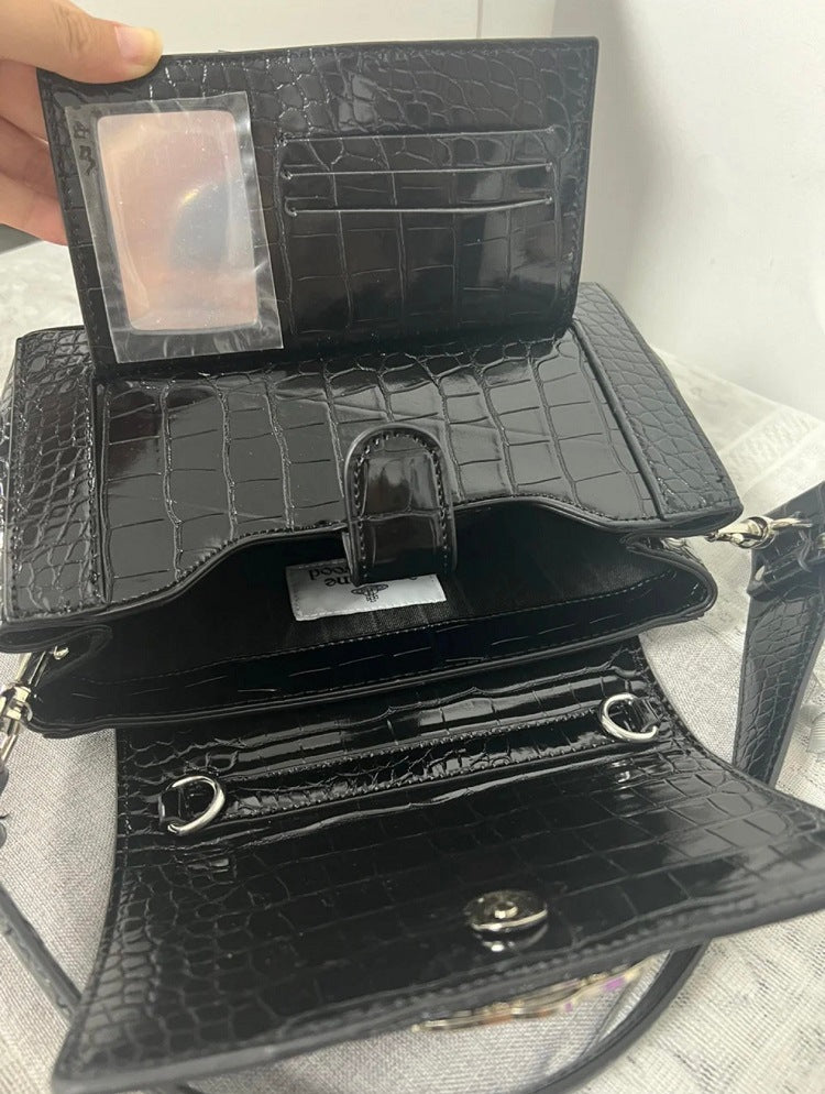 Crocodile Pattern Underarm Saturn Classic Patent Leather Women's Messenger Bag